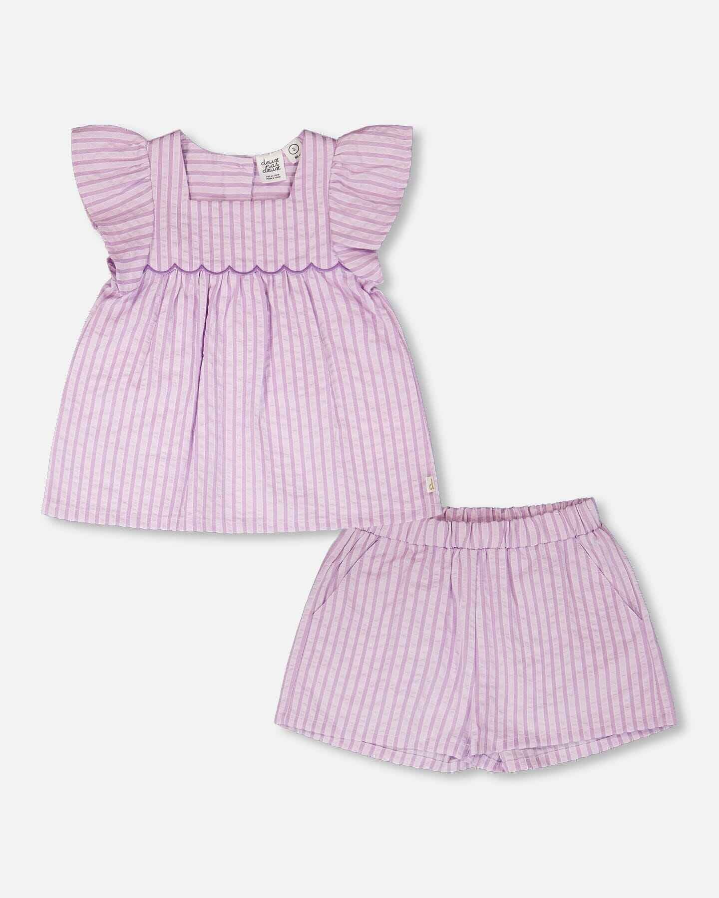 Top And Short Set Lavender Stripes