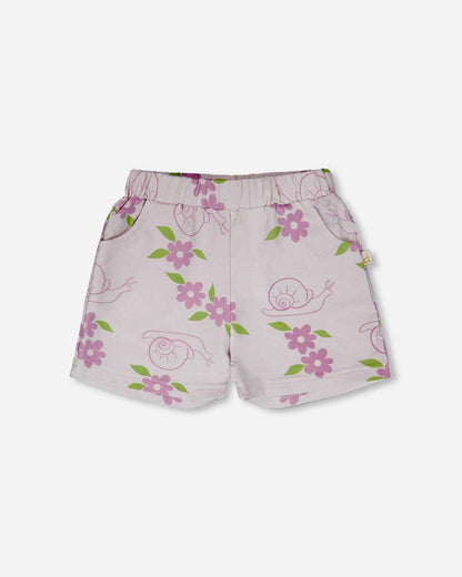 French Terry Shorts Lilac Snails Print