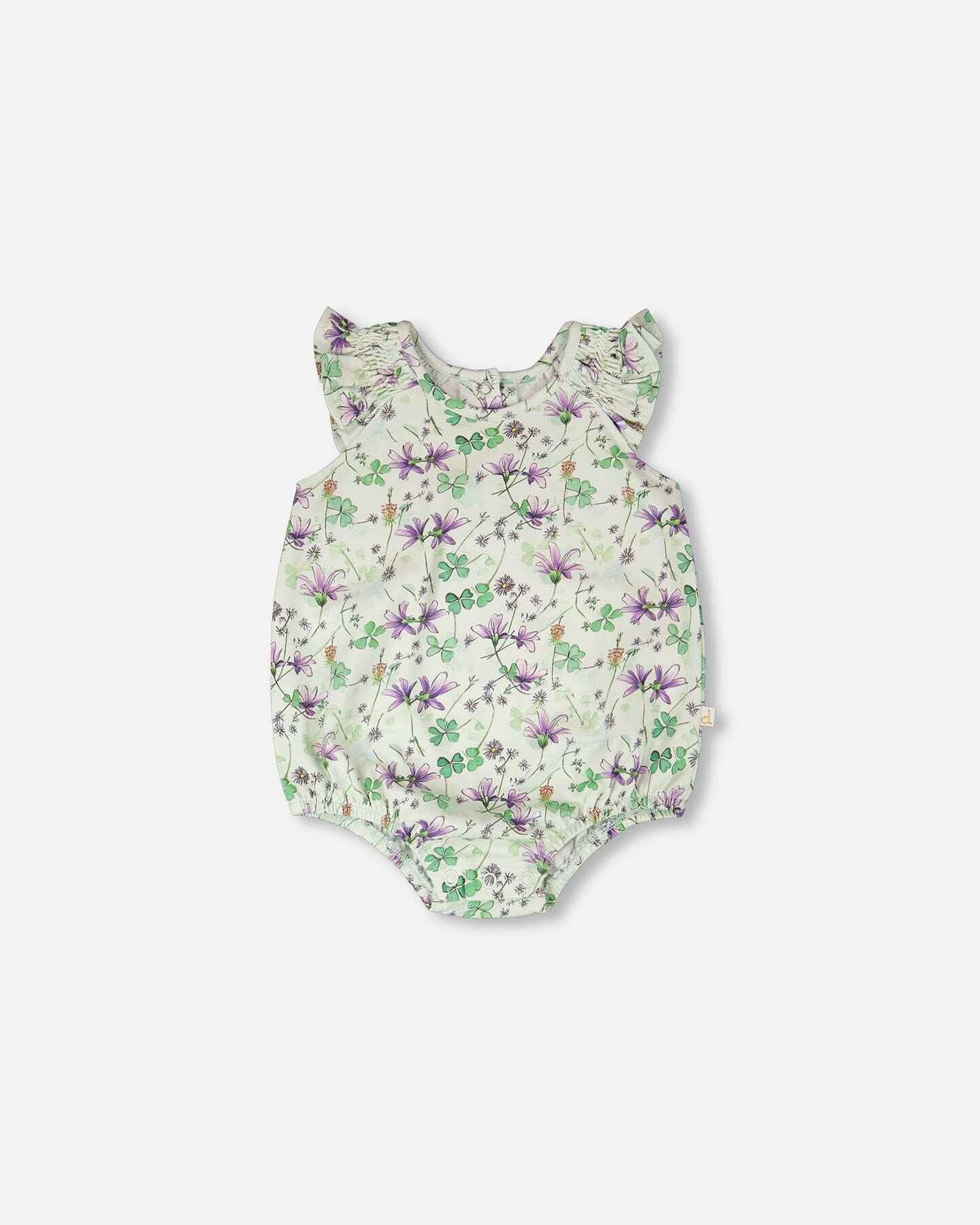 Jersey Romper Green Printed Flowers