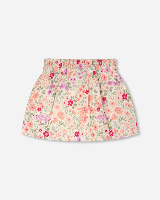 Muslin Skort Off White Printed Flowers