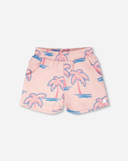 French Terry Shorts Light Pink Palm Print