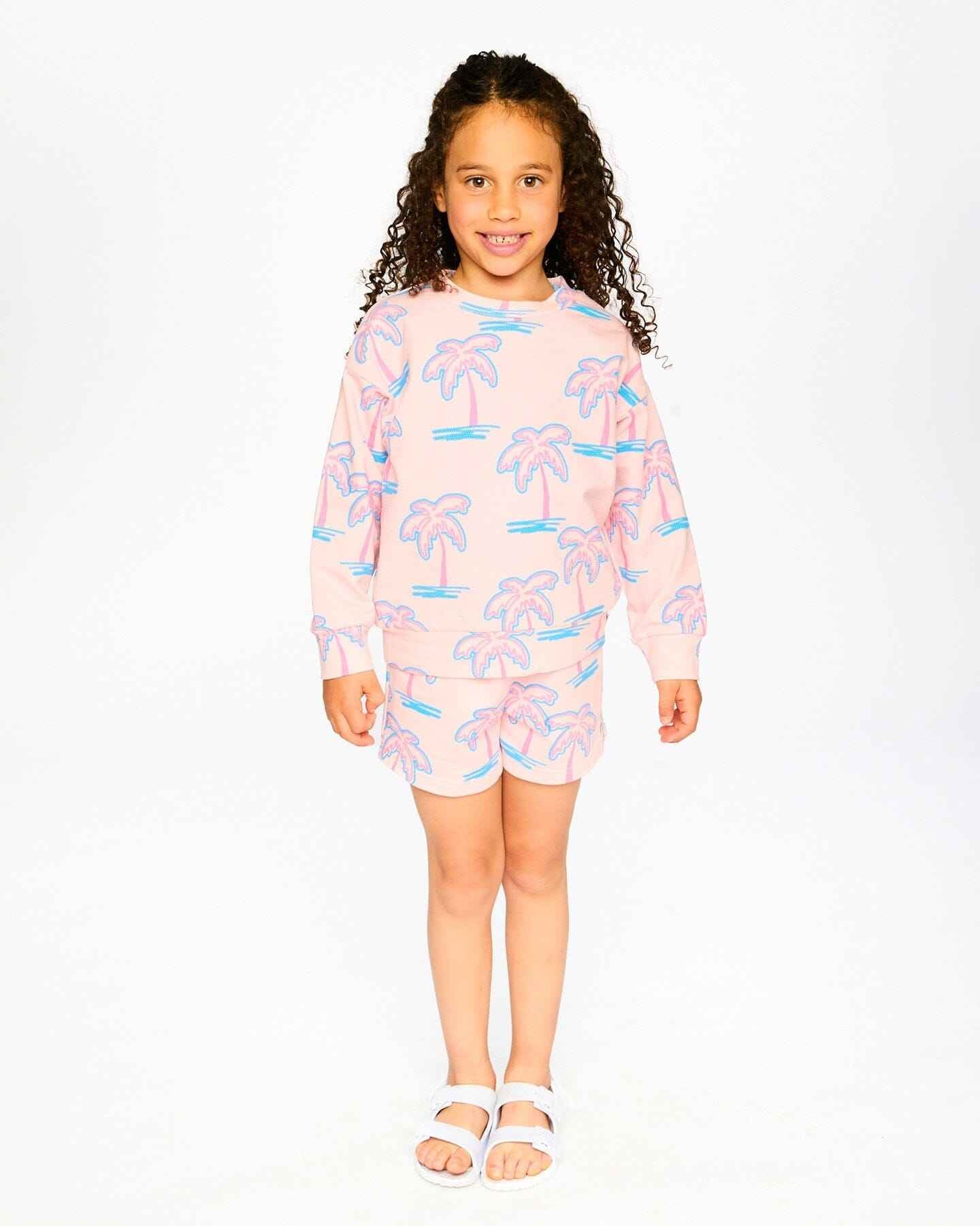 French Terry Sweatshirt Light Pink Palm Print