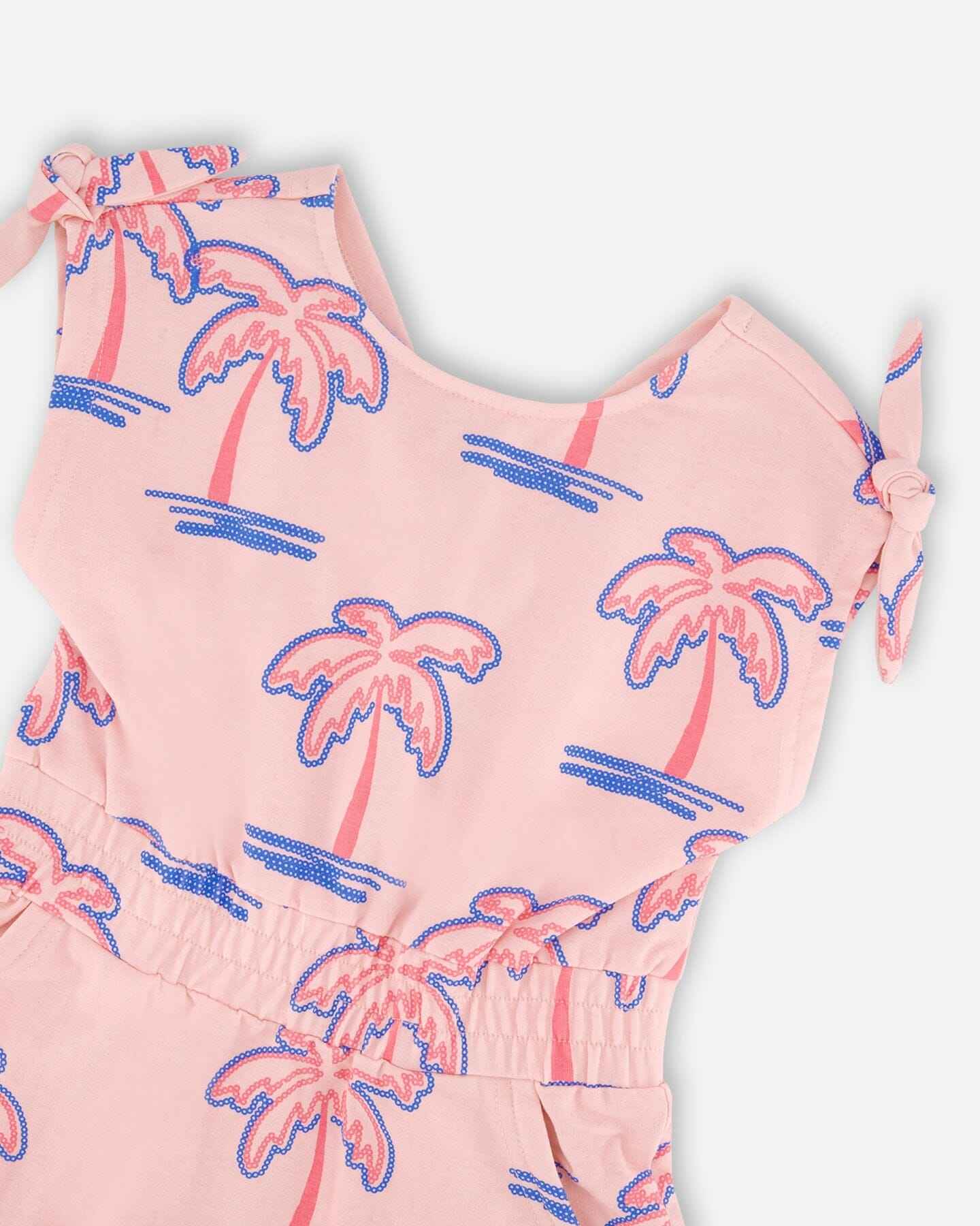 French Terry Dress Light Pink Palm Print