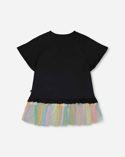 Organic Cotton Tunic Black With Mesh Frill