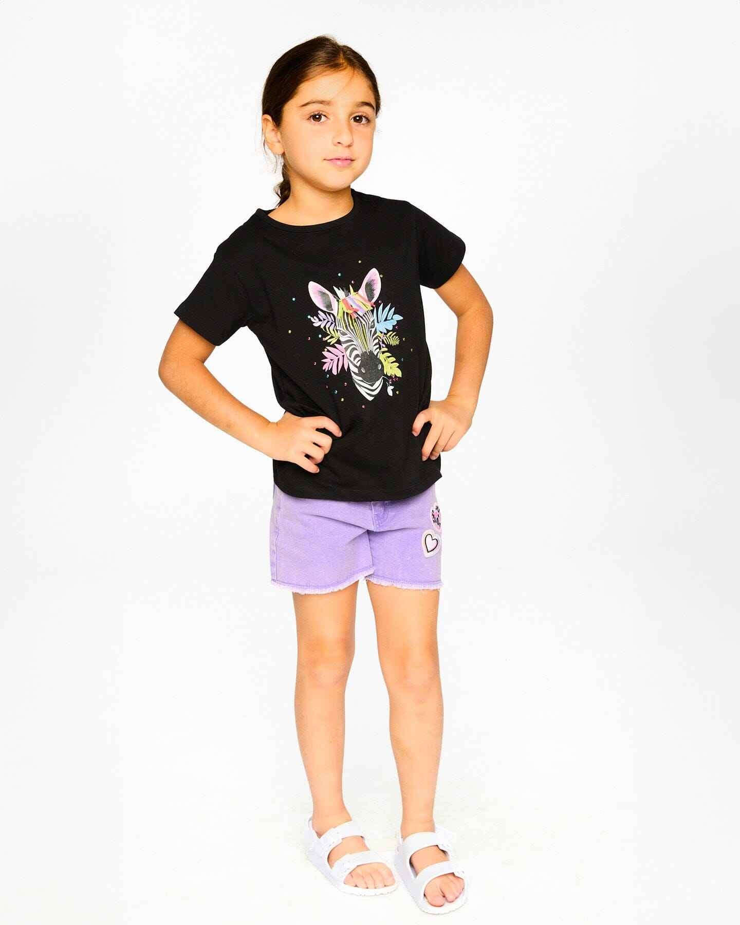 Mauve Denim Shorts With Embroidery