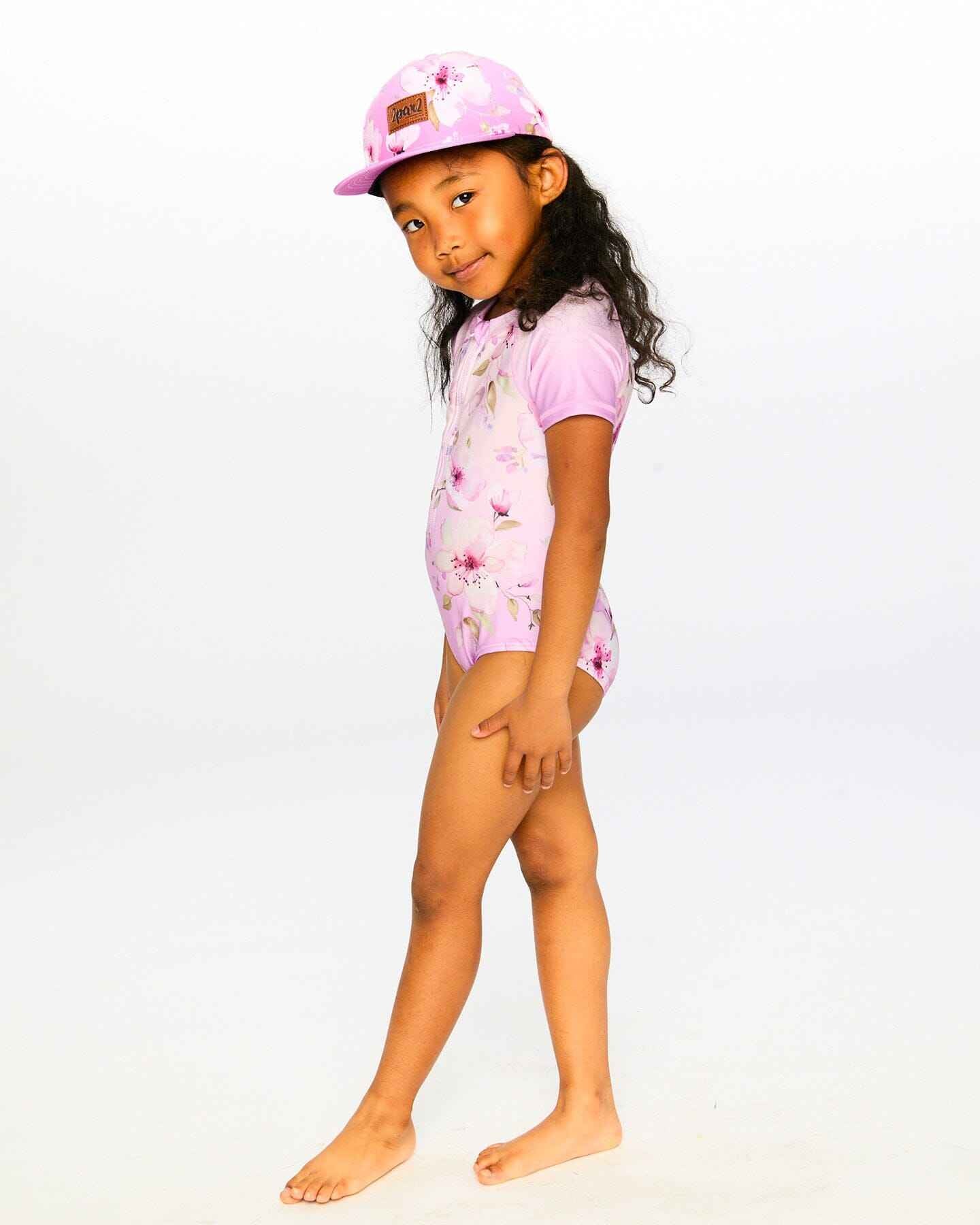 One-Piece Swimsuit Purple Flower Print