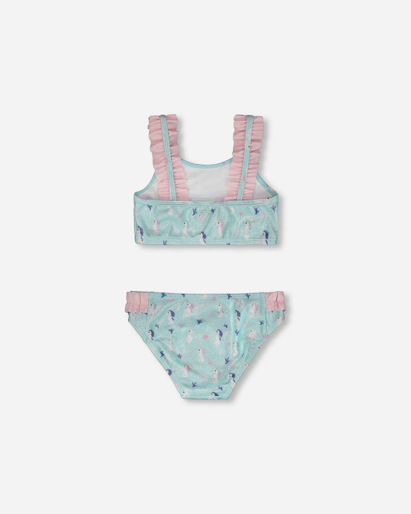 Two-Piece Swimsuit Blue Seahorse Print