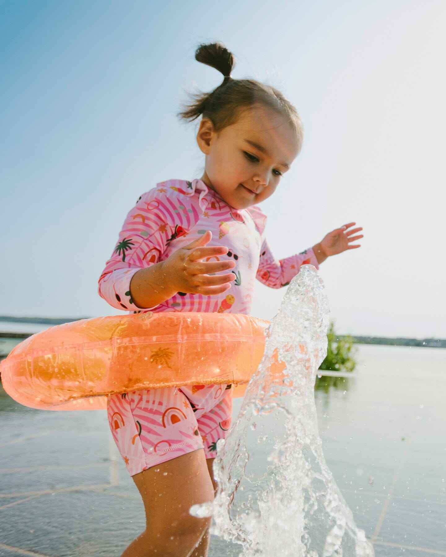 Baby And Toddler One-Piece Long Sleeve Rashguard Pink Beach Print