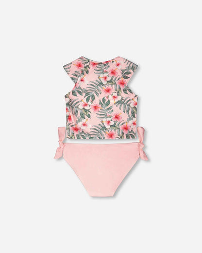 Two-Piece Swimsuit Pink Hibiscus Print