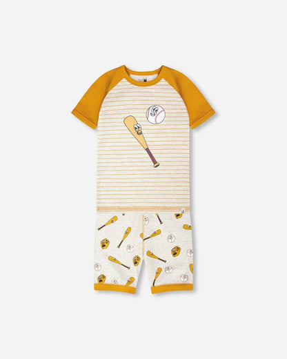 Organic Cotton Two-Piece Pyjama Set Grey Mix Baseball Print