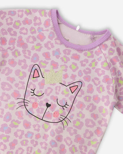 Organic Cotton Two-Piece Pyjama Set Purple Animal Print