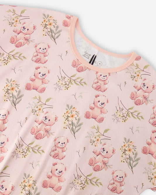 Organic Cotton Women Two-Piece Pyjama Set Pale Pink Bear Print