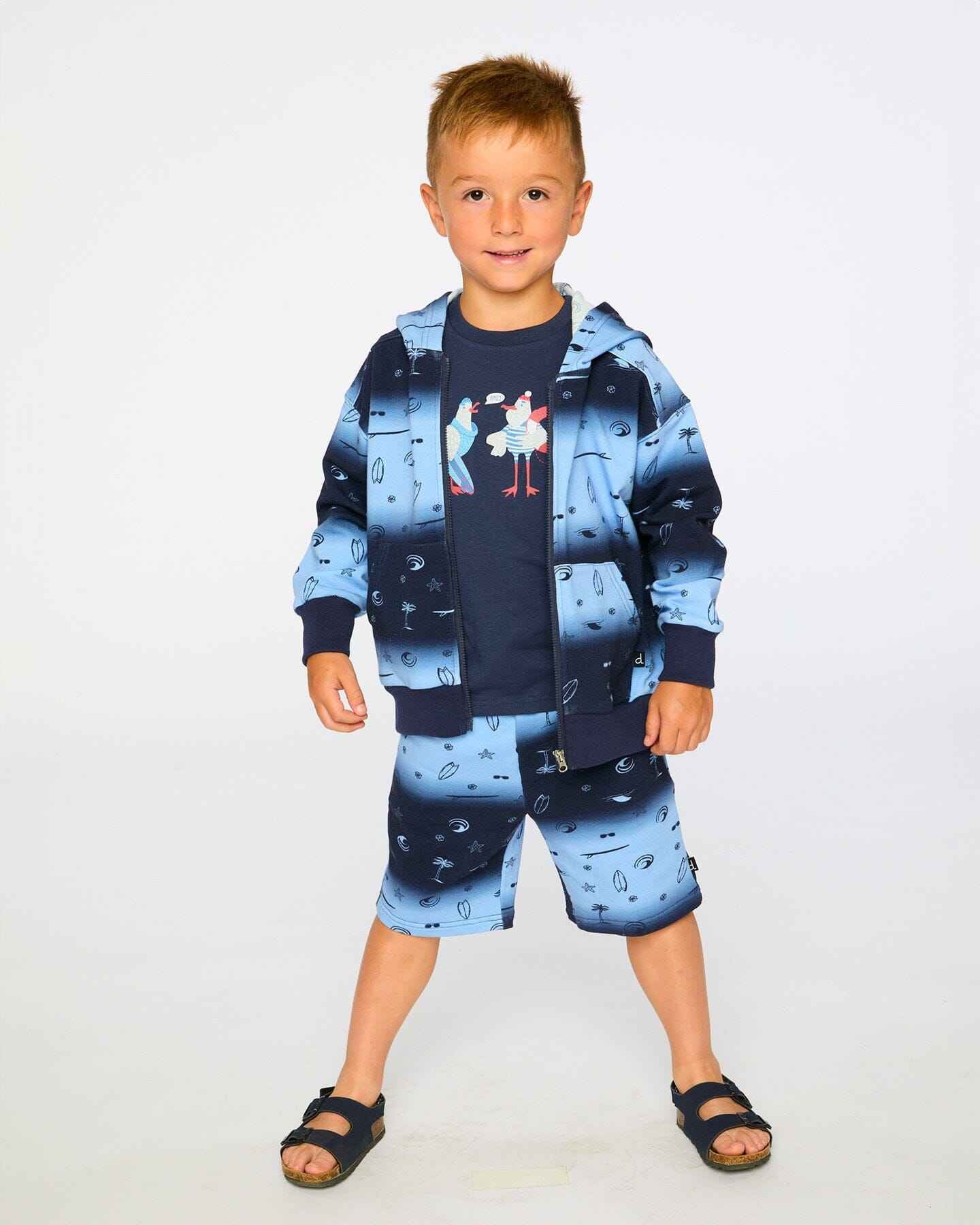 Hooded French Terry Cardigan Blue Gradient