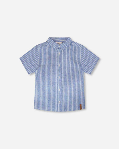 Printed Chambray Short-Sleeve Shirt Blue Denim Stripes