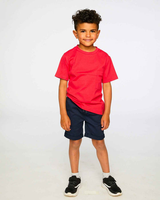 Organic Cotton Colorblock Jersey T-Shirt With Chest Pocket Rouge