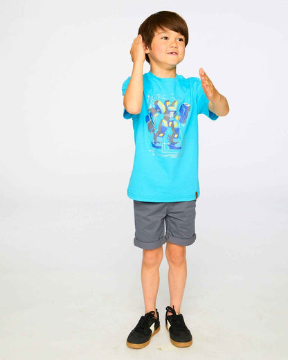 Organic Cotton Jersey T-Shirt With Print Sky Blue