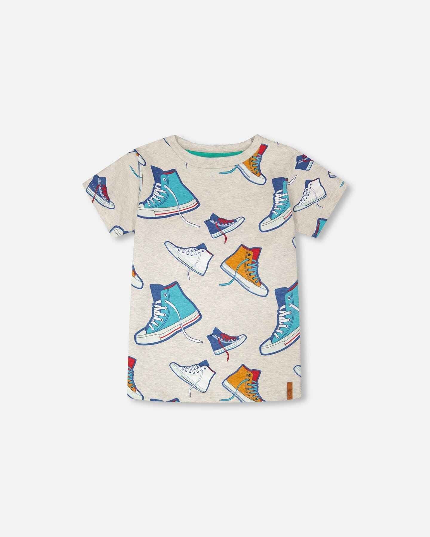 Organic Cotton Jersey T-Shirt Grey Mix Printed Shoes