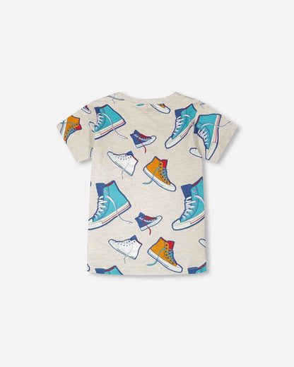 Organic Cotton Jersey T-Shirt Grey Mix Printed Shoes