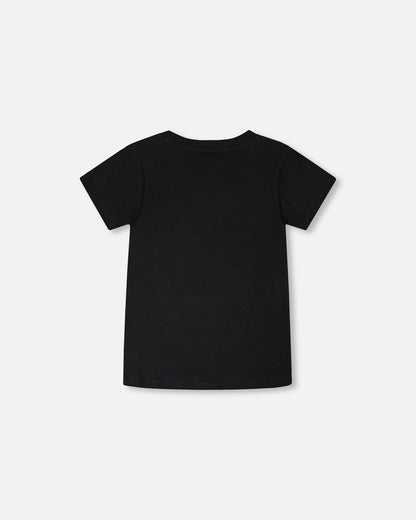 Organic Cotton Jersey T-Shirt With Dino Print Black