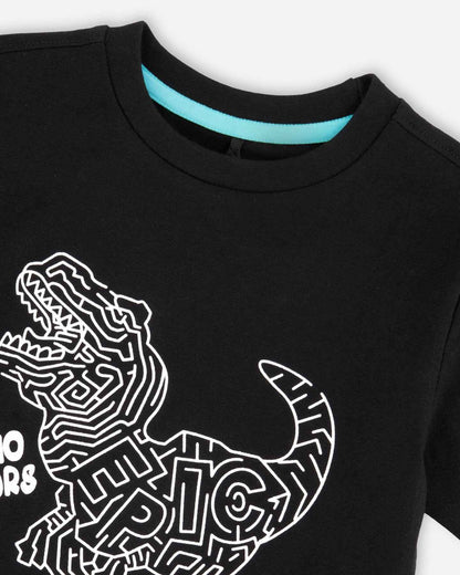 Organic Cotton Jersey T-Shirt With Dino Print Black