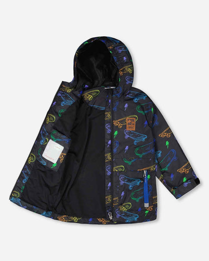 Mid-Season Jacket Black Printed Skateboards
