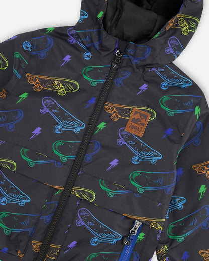 Mid-Season Jacket Black Printed Skateboards