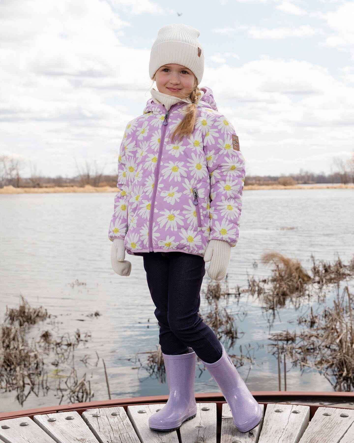 Quilted Mid-Season Jacket Purple Daisy Print