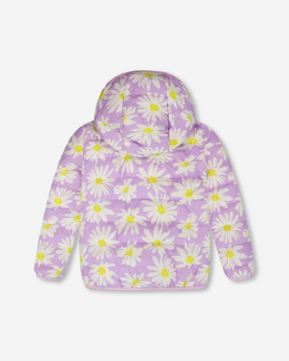 Quilted Mid-Season Jacket Purple Daisy Print
