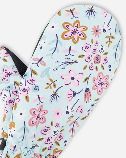 Mid-Season Mittens In Recycled Polyester Blue Mini Flower Print