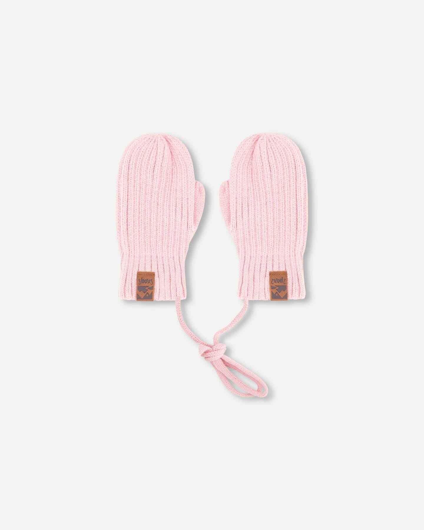 Baby Knit Mittens With Cord Pale Pink