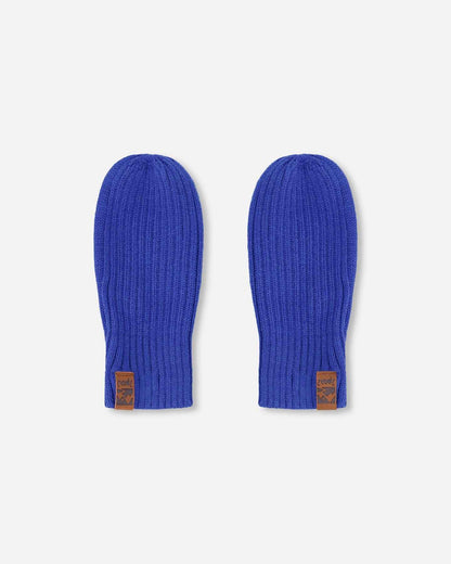 Ribbed Knit Mittens Royal Blue