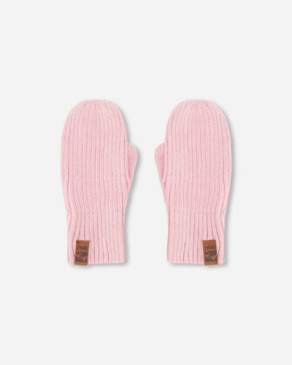 Ribbed Knit Mittens Pale Pink