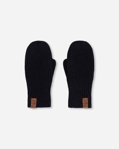 Ribbed Knit Mittens Black