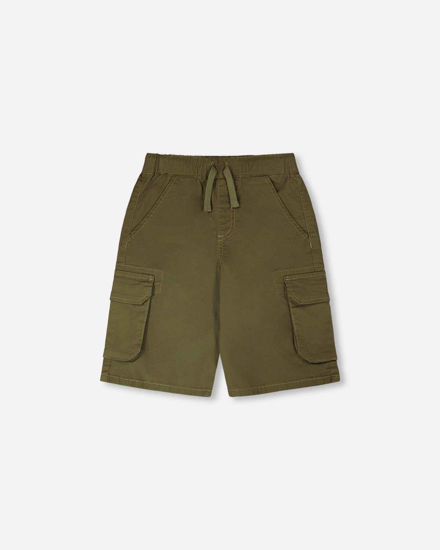 Stretch Twill Bermuda With Cargo Pockets Dark Khaki Green