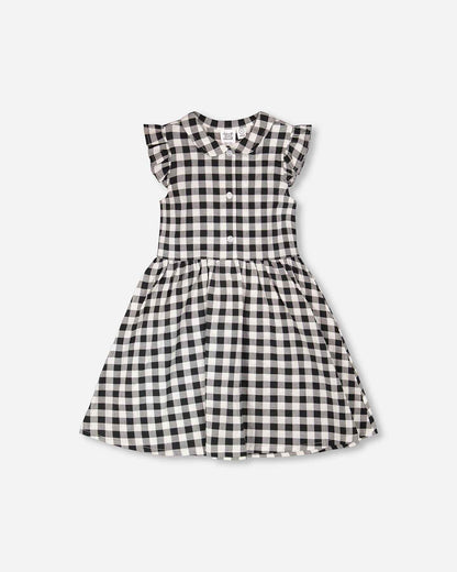 Sleeveless Button Down Dress Black Gingham