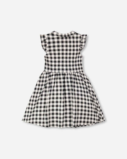 Sleeveless Button Down Dress Black Gingham