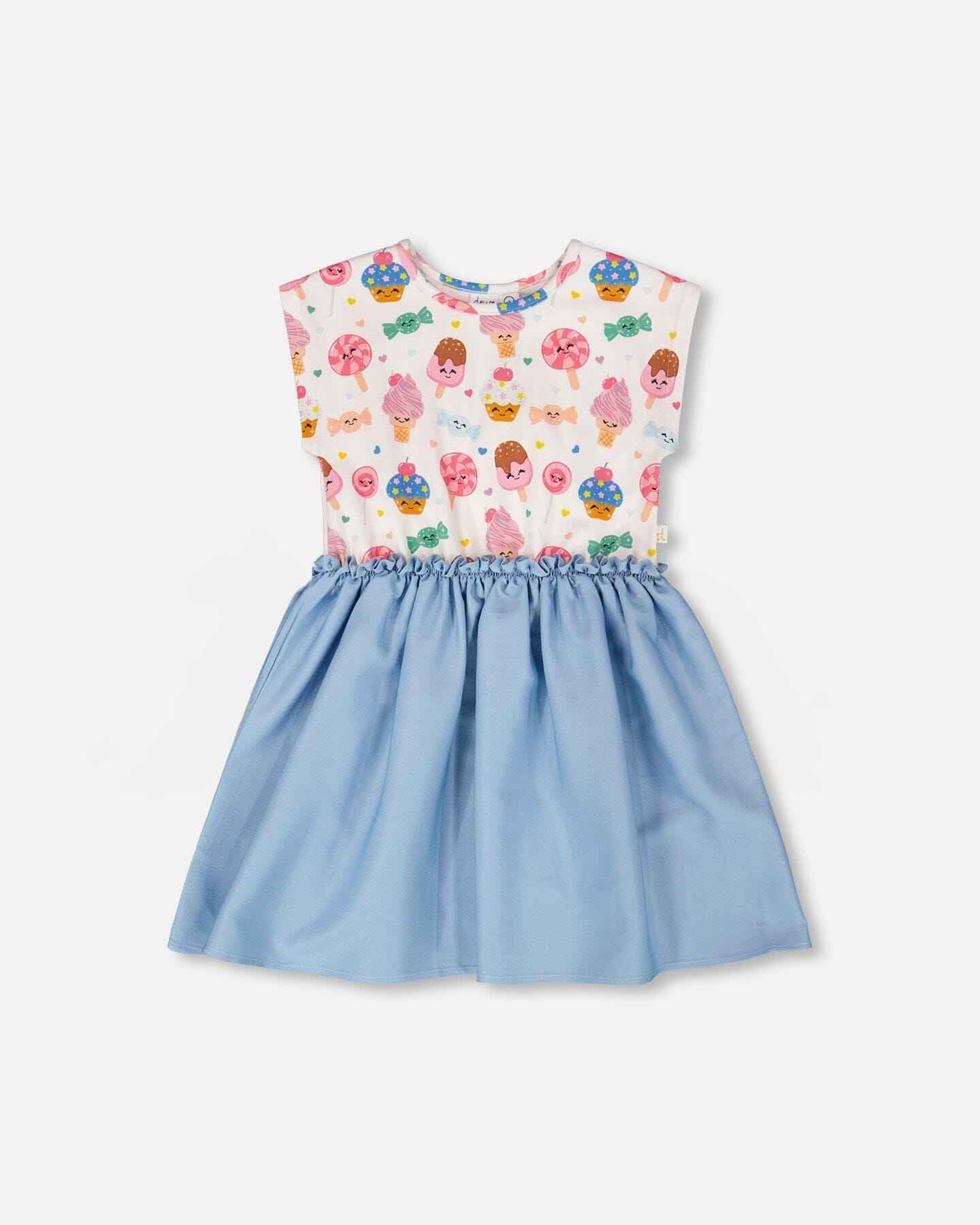 Bi-Material Dress White Candy Print