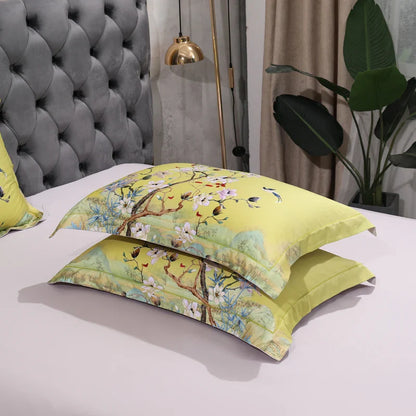 Wild Whimsy 600 TC Blumen-Bettwäsche-Set aus Baumwolle – Grün