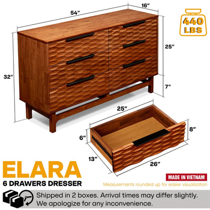 Elara Solid Wood Dresser with 6 Drawers
