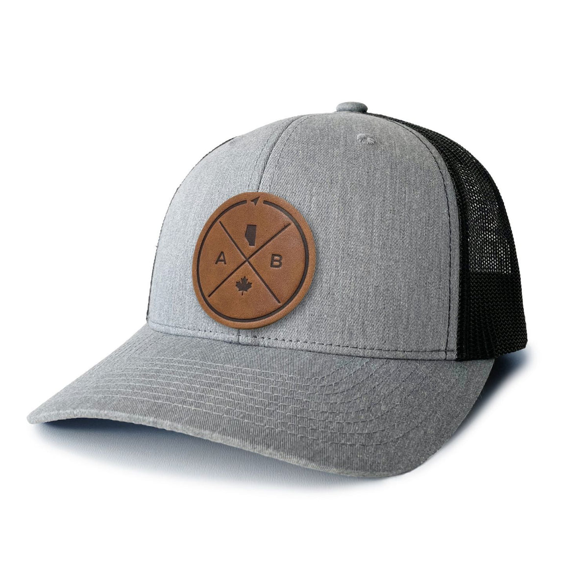 Alberta Compass Leather Patch Trucker Hat