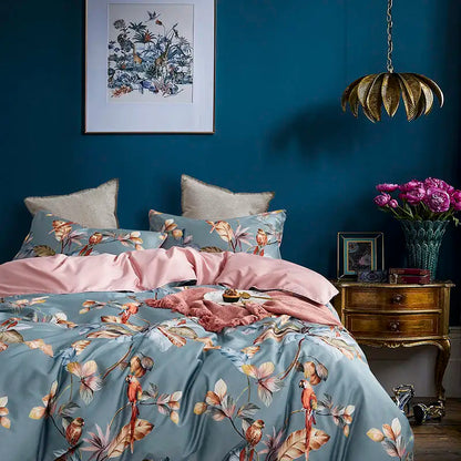 Eden 600 TC Floral Cotton Duvet Set - Grey/Blush