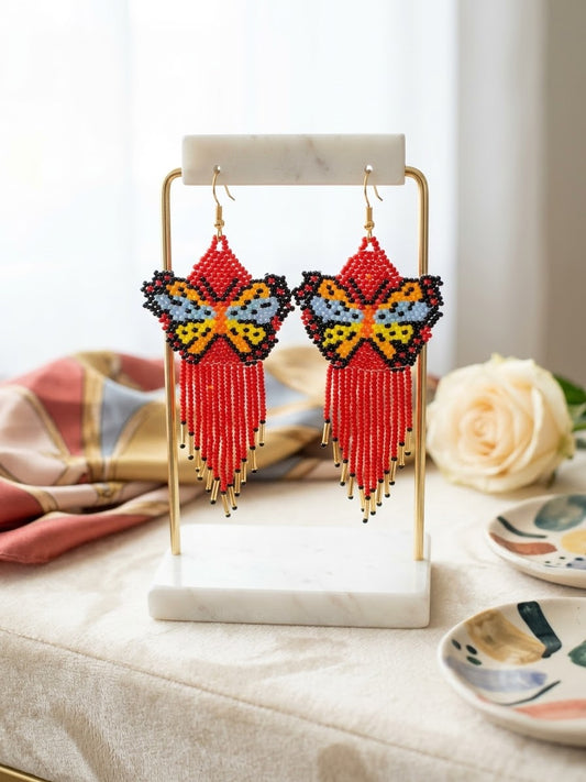 Red Beaded Dancing Wing Earrings