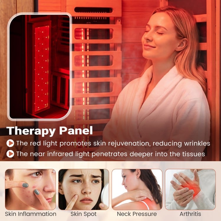 PREORDER NOVEMBER 2026-Costway 2-Person Dual Therapy Full Spectrum Infrared Sauna with Red Light Panel, WiFi App Control, Chromotherapy & Bluetooth – Okoume Wood- Fully Loaded Indoor Spa