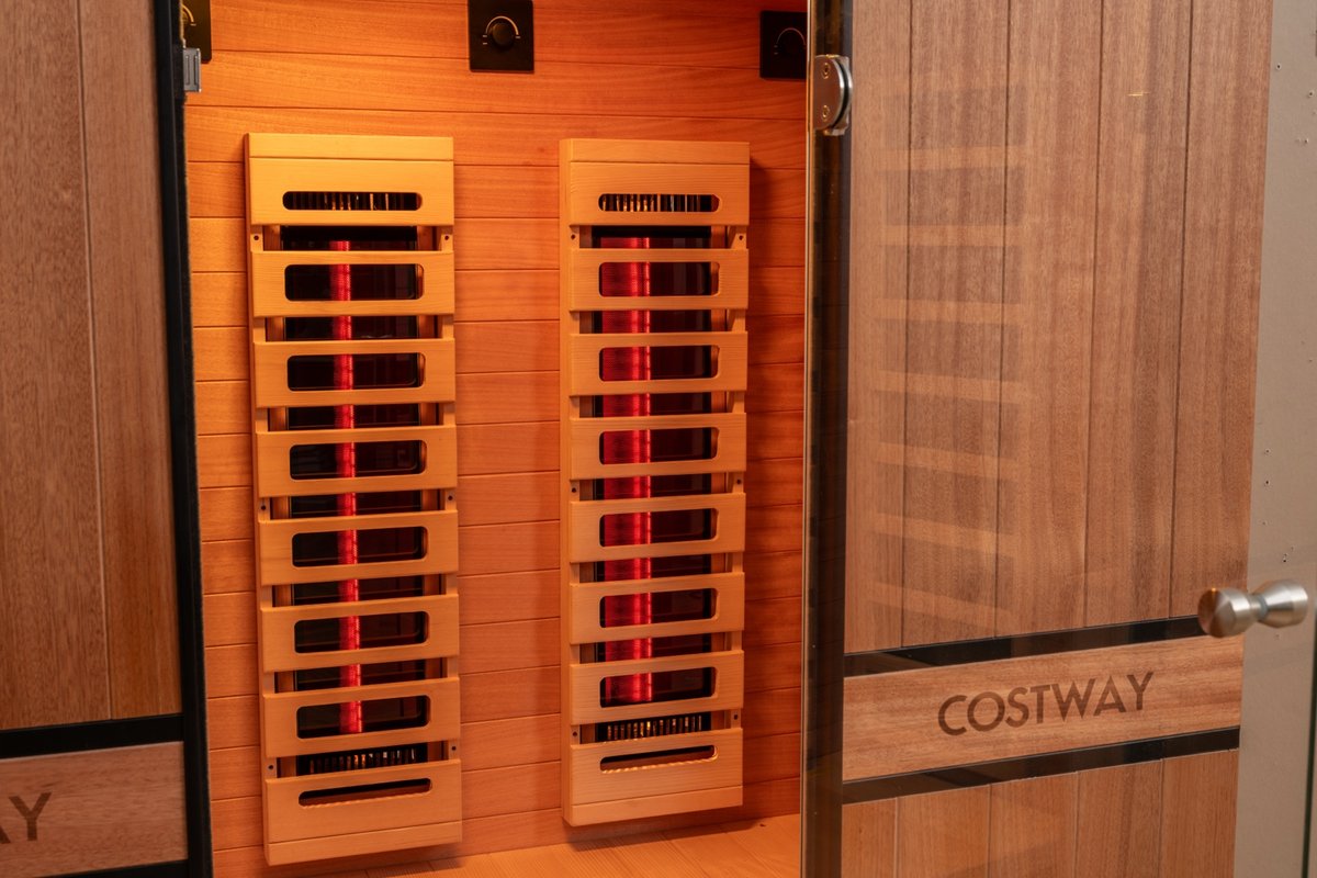 PREORDER NOVEMBER 2026-Costway 2-Person Dual Therapy Full Spectrum Infrared Sauna with Red Light Panel, WiFi App Control, Chromotherapy & Bluetooth – Okoume Wood- Fully Loaded Indoor Spa