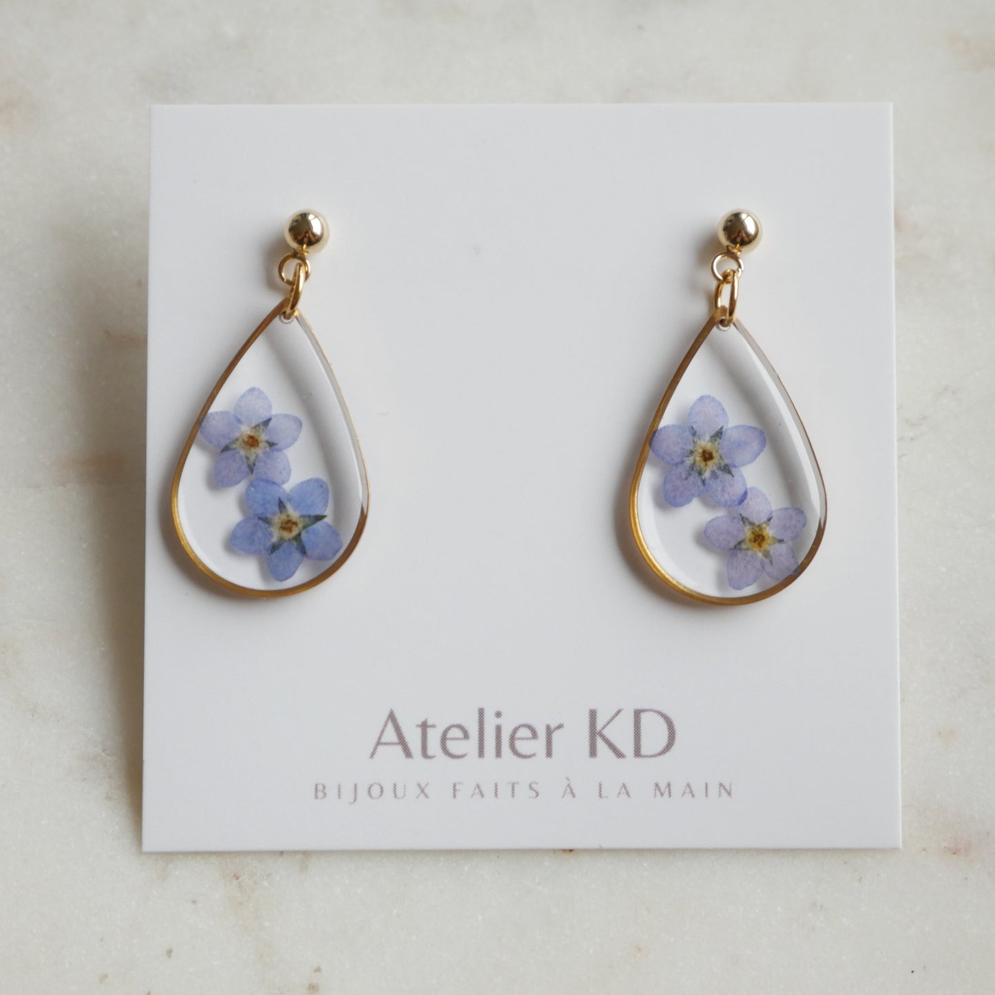 Boucles d’oreilles duo myosotis - goutte 22mm