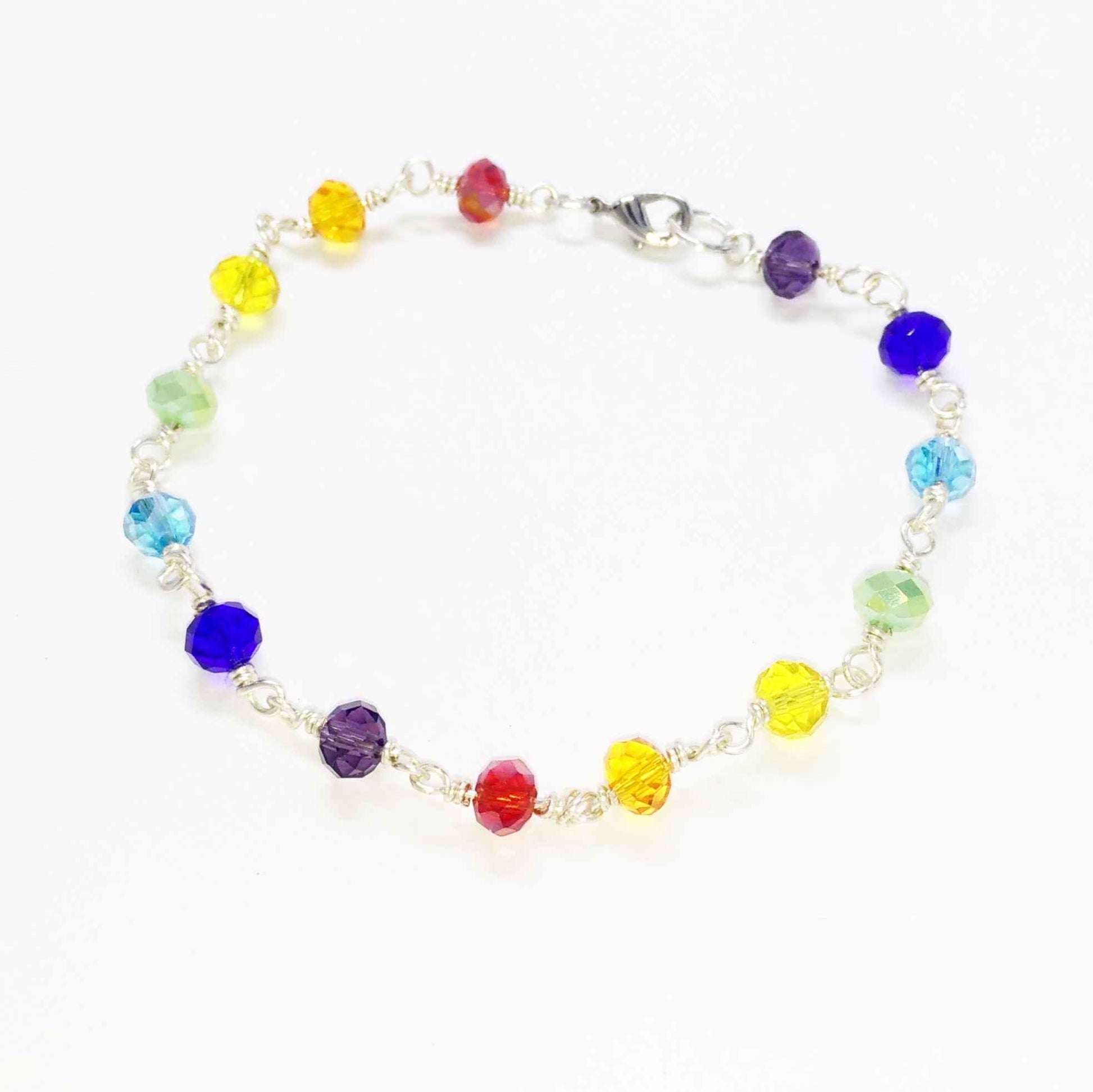 Chakra Bracelet in Sterling Silver | Handmade Glass Bead Energy Jewelry | Custom Fit with Extension