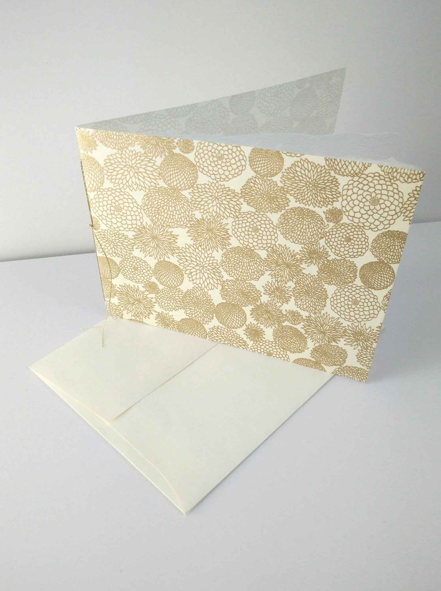 Handsewn Chiyogami Cotton Rag Blank Card | Gold Chrysanthemums