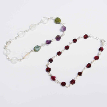 Garnet on Silver Bracelet | Handcrafted Garnet Coin Beads | Sterling Silver Jewelry