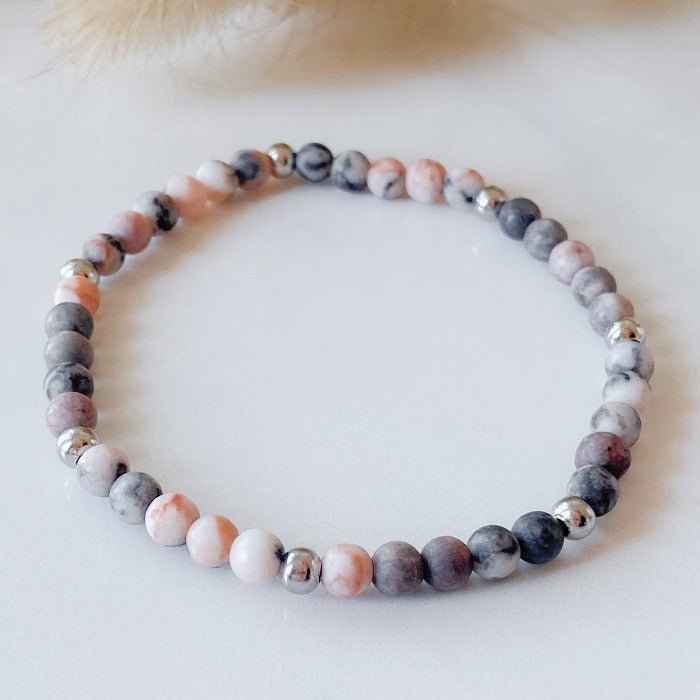 PINKY | Bracelet en jaspe zébrée rose et acier inoxydable
