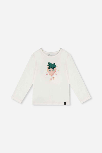 Long Sleeve Organic Cotton Strawberry T-Shirt Off White